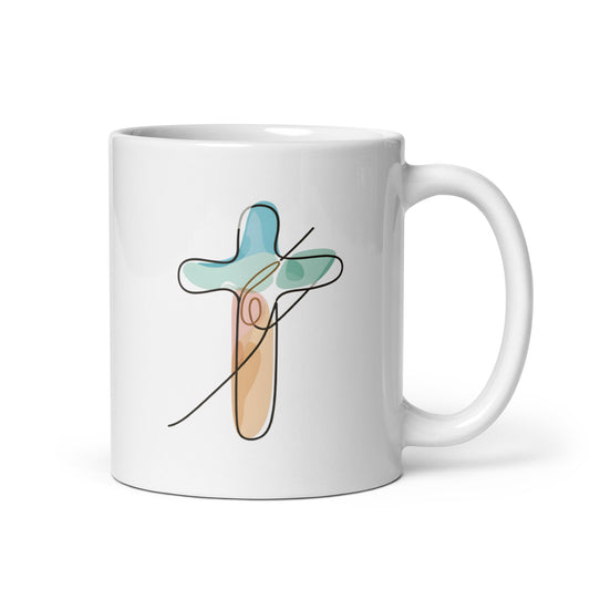 A Kid drawn watercolor Cross - White glossy mug