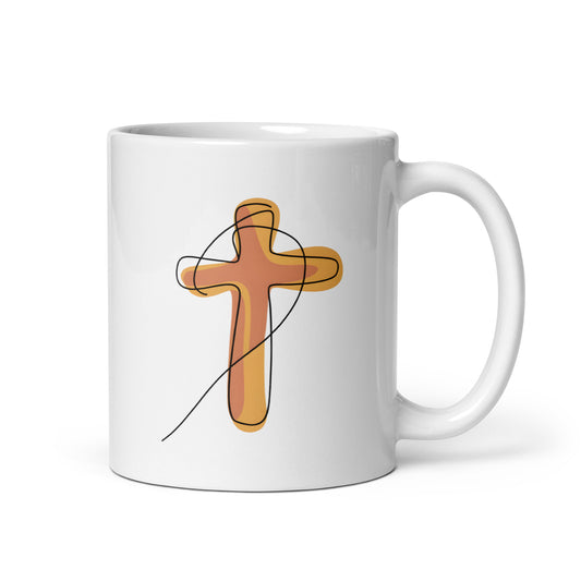 A Kid drawn watercolor Cross - White glossy mug